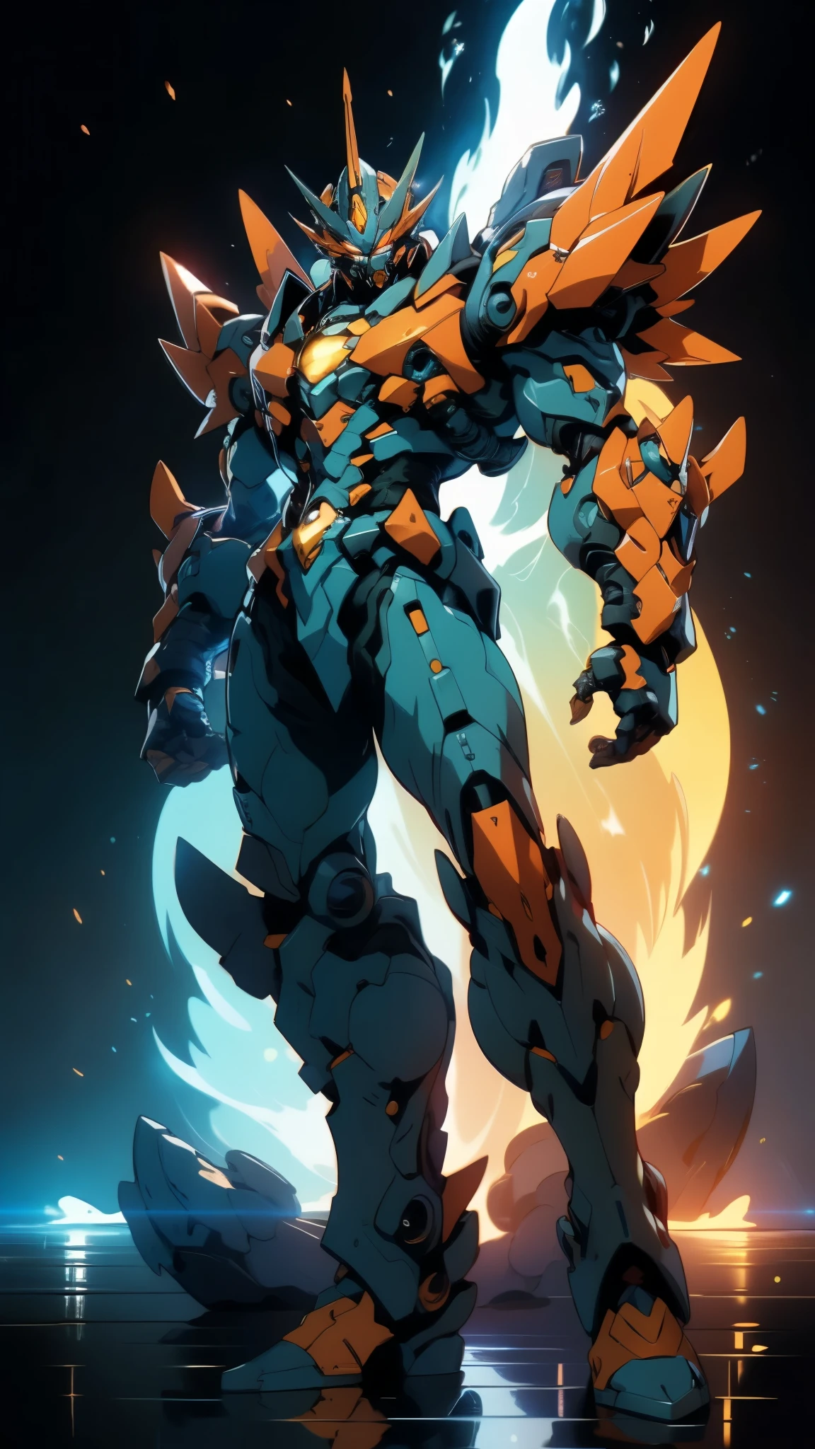 Humanoid Mecha, fully enclosed shoulder guards, matching arm and leg guards, full body, full armor, super robot, the design balances heavy with agility, (the color scheme is primarily white with red and blue accents, the concept Inspired by super robot, Lion shaped chest armor, pose, standing, floats above a futuristic sci-fi city), exquisite and mature art style, (aura effect, energy, glowing eyes, the armor glows), ((SRS)), metallic, dramatic, high definition, best quality, highres, ultra-detailed, ultra-fine painting, extremely delicate, professional, perfect body proportions, anatomically correct, symmetrical face, extremely detailed eyes and face, high quality eyes, creativity, RAW photo, UHD, 32k, Natural light, cinematic lighting, masterpiece-anatomy-perfect, masterpiece:1.5