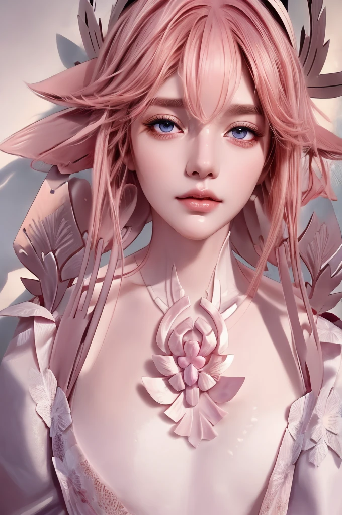 1girl, hips up, thick body,fullbody, pink hair, beautiful detailed eyes, beautiful detailed lips, extremely detailed face and eyes, long eyelashes, elegant dress, flowing hair, serene expression, detailed background, natural lighting, digital painting, highly detailed, 8k, photorealistic, masterpiece, cinematic, soft colors, warm lighting