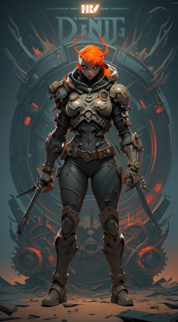 A highly detailed and realistic skull girl,( Anya. Taylor Joy) cyberpunk character, mad max furiosa, one hand robot, cyborg arm, orange hair, dramatic metal heavy rock theme, best quality, 8k, hyperrealistic, photorealistic, extreme detailed painting, studio lighting, vivid colors, dark moody atmosphere, cinematic, dramatic pose, intricate mechanical details, glowing energy effects, intense gritty textures, seamless integration of organic and inorganic elements. Wearing the used clothes of a wastelander. Background: An apocalyptic wasteland. Dusty and depressing., sexy pose, walking