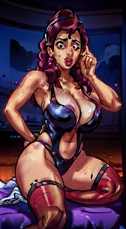 (melhor qualidade:1.3), Mitsuri Kanroji, peituda, clivagem, sedutora, rosto sexy, curved, bunda grande, peitos grandeikini latex) , (pov: voltar), (pose: agachado)