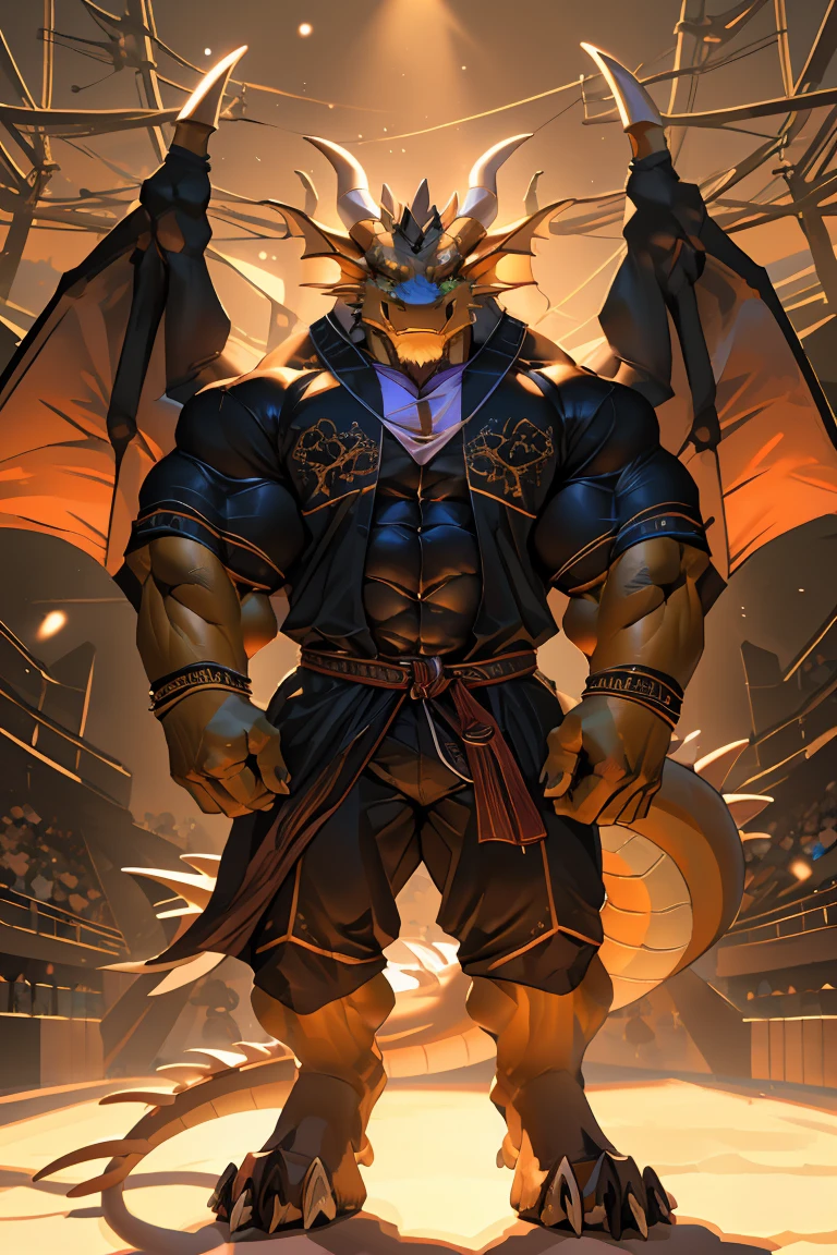 anthropology(Oriental Dragon）, Solitary,Golden Dragon, Light,Longhorn，Golden Skin，Double Horn,Eyes are clear and bright，Thin clothes, male, Tops, muscular, Bodybuilding运动员，Tall and strong,muscular anthropology（Oriental Dragon）,  Everyday wear，Green Eyes, Gold Skin,Bodybuilding,muscular male, Black body, Eyes look at the audience, Empty,  Bottoms，Everyday wear,Detailed background, Realistic eyes，Reality, Realistic hands, 8k HD, Extreme details, (Dark Shadows, Wide dynamic range, HDR, Low light:1.2), author：kusunagi,From furaffinity,author：null-ghost ,author：oldshep,From furaffinity