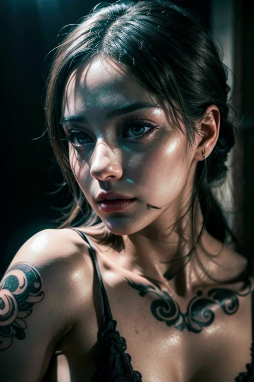 1girl, tattoo on her back, beautiful detailed eyes, beautiful detailed lips, extremely detailed face, long eyelashes, elegant posture, serene expression, intricate floral tattoo design, detailed skin texture, dramatic lighting, ethereal atmosphere, cinematic composition, vibrant color palette, dramatic chiaroscuro lighting, masterpiece, (best quality, 8k, highres, masterpiece:1.2), (realistic, photorealistic, photo-realistic:1.37), cinematic, dramatic, surreal