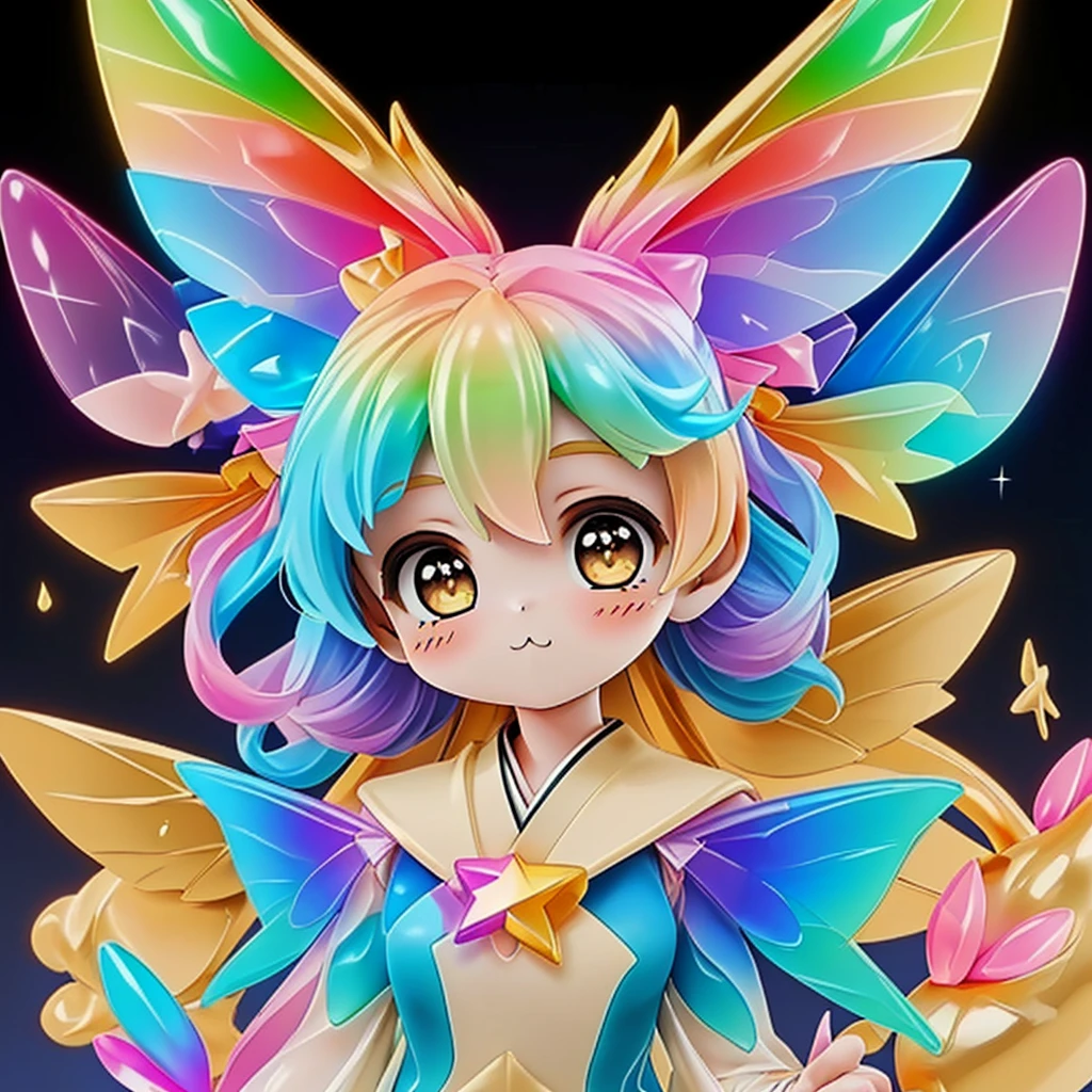 Star Fairy、(((highest quality、Masterpiece、The best composition、Golden Ratio、Official Art、Super detailed、Super detailedな目)))、It has cute, transparent, rainbow-colored wings.、jk、高校生の制服をきたStar Fairy、hologram、