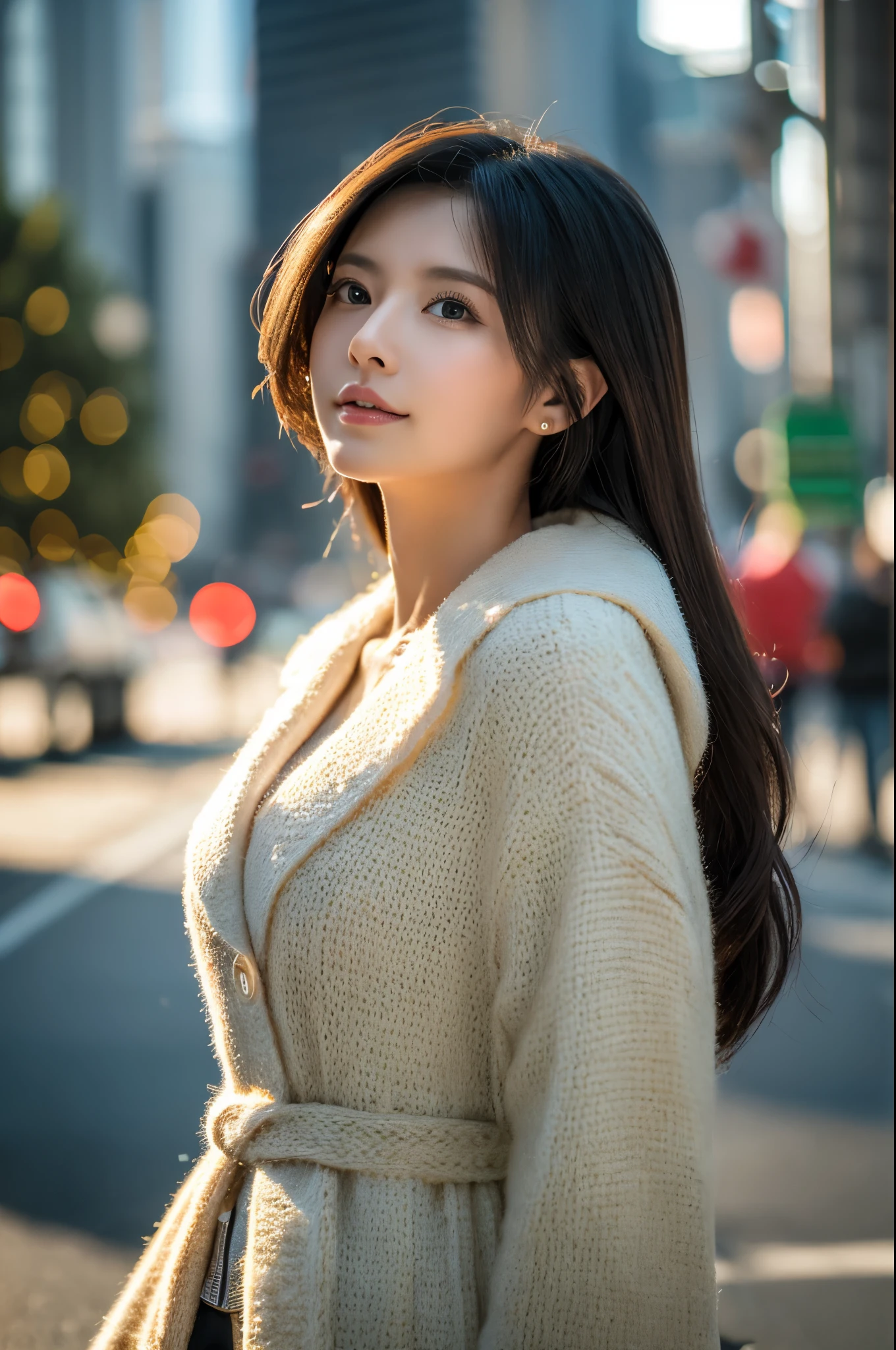 ((top-quality)), ((masterpiece)), (ighly detailed:1.3), 3D, shitu-mecha, Beautiful woman in the city celebrating christmas, The woman is Santa Claus、Ancient Technology, HDR(HighDynamicRange), Ray Tracing, NVIDIA RTX, Hyper-Resolution, Unreal 5, sub-surface Scattering, PBR Texture, post processed, Anisotropy Filtering, depth of fields, Maximum sharpness and sharpness, Multilayer Texture, Albedo and highlight map, Surface Shading、accurate simulation of light and material interactions、perfectly proportions、octan render、Duotone lighting、Low ISO、White Balance、thirds rule、Wide aperture、8K RAW、Efficient Subpixel、sub-pixel convolution、Luminescent particles、light scattering、Tindall Effect