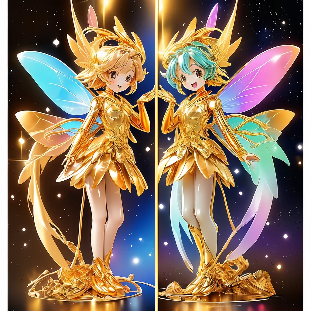 Star Fairy、(((highest quality、Masterpiece、The best composition、Golden Ratio、Official Art、Super detailed、Super detailedな目)))、It has cute, transparent, rainbow-colored wings.、jk、高校生の制服をきたStar Fairy、hologram、