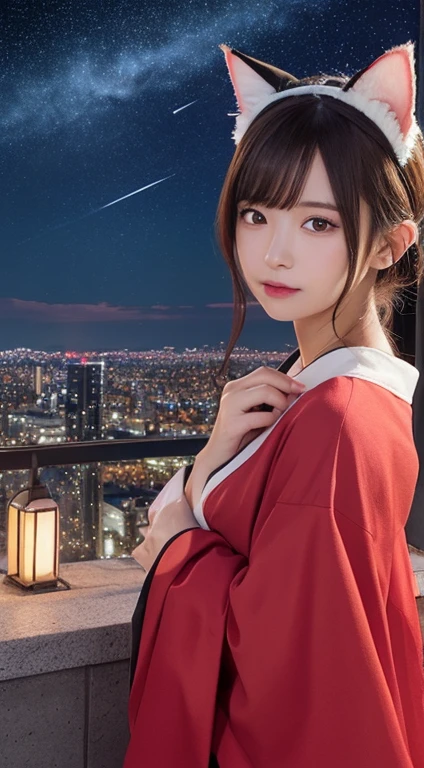 Anime cat girl wearing cat ears kimono, Looking over your shoulder, Anime drawing by Yang J, pixiv Contest Winner, Sequential Art, デジタルAnime illustration, kawashi, Anime-style illustrations, Anime Style 4k, Beautiful anime portraits, Anime style portrait, Anime-style artwork, Gwaise style artwork, Anime illustration, Digital anime art, Detailed Digital anime art, Beautiful starry sky, ((Beautiful night view))