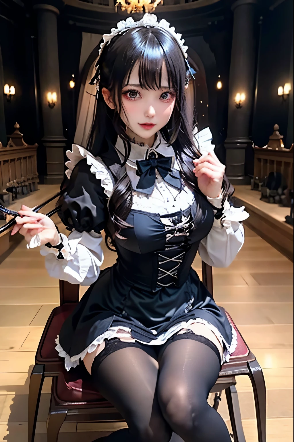 ハードDark Gothicメイク、Deep Night Sky、Horror、Black dark eyeshadow、sad、Good skin radiance、Dark Gothicメイク、Dark smile、palace、24-years-old、Embarrassed look、Dark Gothic、Obscene language、highest quality、Drunk face、紫のMaid clothes、Mysterious、Noble、sexy、Loving smile、Right blue eye, Left eye is red、Platform Heel Shoes、Heavy makeup、Gothic Lolita Clothing、Silver Hair、Long Hair Straight Hair、Cute Gothic Lolita Dress、Beautiful Face、elegant features、Fascinating face、Stained glassが背景、Chest glistening with sweat、The room is dark、gothic long dress、Bell Sleeves、Wizard Sleeve、Decadent look、Sexually excited expression、Glossy thighs wet with water、Thighs that are wet and shiny with oil、Background of a room full of roses、The embroidery is pink、The dress has pink embroidery、Thigh-high socks、Knee-high socks、Gentle expression、Dark black eyeshadow、Stained glassと薔薇背景、Female Duo、Female couple、dark church background、Stained glass、Black metal world、Dark Castle、Slender body、gothic long dress、Maid clothes、Victorian dresses、Her thighs glisten with sweat、My body is wet and shiny、Lots of glitter on the thighs、My thighs are sticky from sweating、Sweat glistens on the thighs, The whole body is sweaty and shiny、Quite sweaty、My thighs are sweaty、My thighs are so wet、My thighs are shining with sweat、A lot of sweat glistens all over the body、Small breasts、Orchestra StageStage、Dynamic Angle、sitting on a gothic chair、Play the violin gracefully、With a violin、Press the violin strings、violinist、orchestra performance、Thin thighs、slender、Violin body and strings、Sit on a chair、pantyhose、