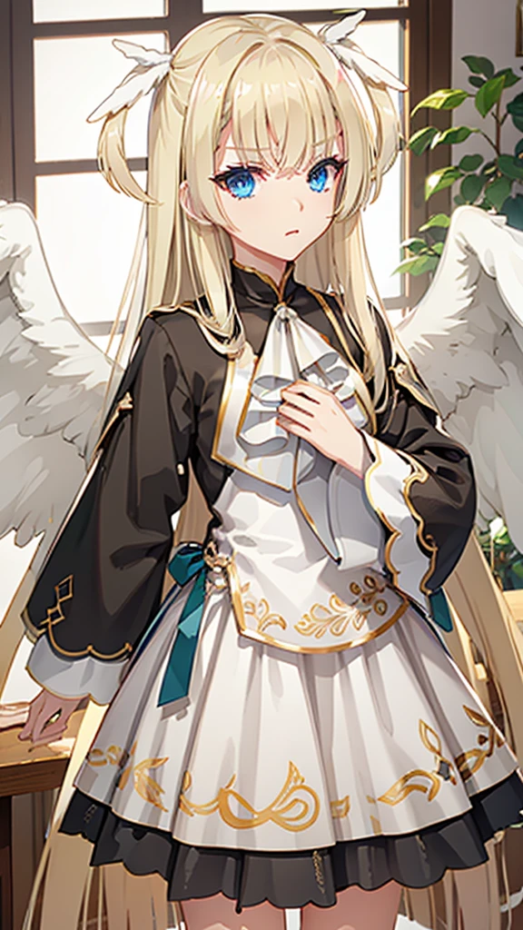 A majestic girl，Blonde hair with blue eyes，fallen Angel，Black Wing，Guangyuan Youge，masterpiece，Ultra-high quality，Red and black clothes，Angel of Hell