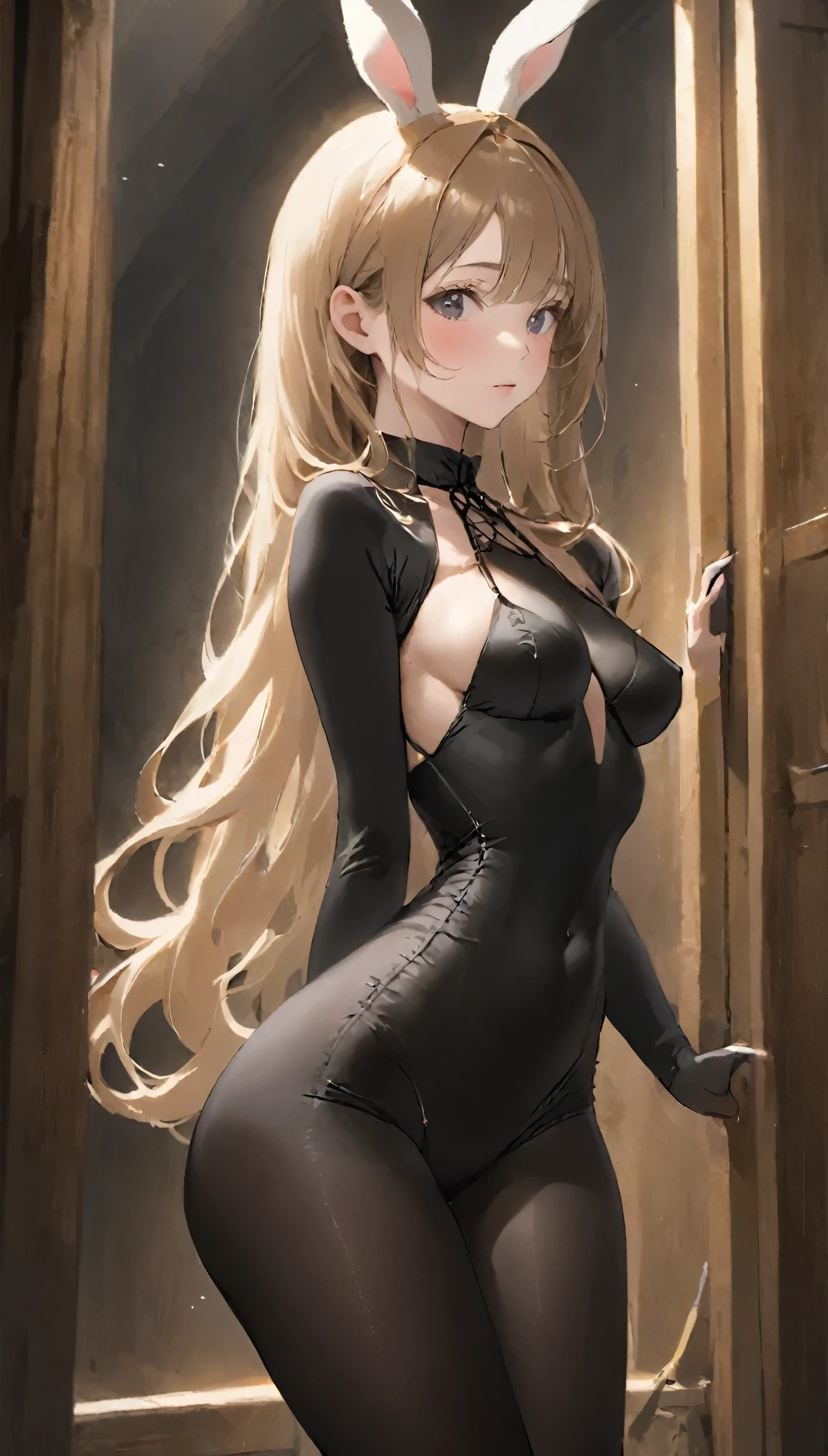 Bunny girl、Perfect Anatomy、One Woman、Black Costume、Black Stockings、Attractive ass、String butt、、Dim lighting、Natural look、Magic Room、eroticism、highest quality、highest quality、Masseter region:1.3、High quality details、８ｋ