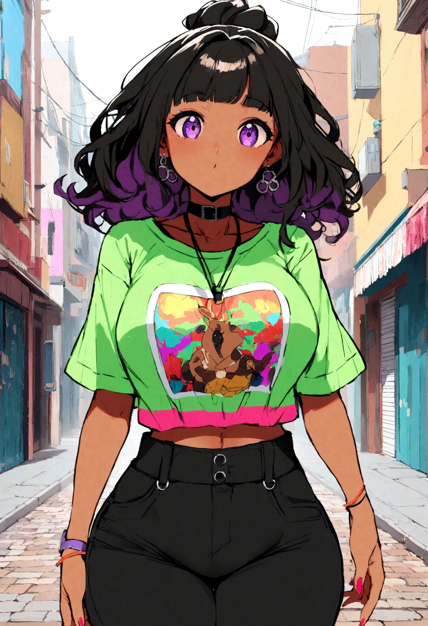 22 year old curvy black woman in casual street wear