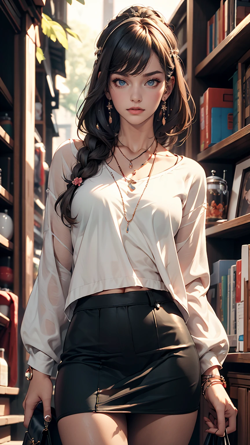 1 girl, 最high quality, masterpiece, High resolution, [purple|Sliver|green] _hair, Black mini skirt, hair accessory, necklace, jewelry, Beautiful Face, I&#39;m looking forward to, Full body image, Realistic, Outdoor, Modern Square, Two-tone lighting, (Skin with attention to detail: 1.2), 8K Ultra HD, Digital SLR, Soft Light, high quality, Volumetric Light, Frank, photograph, High resolution, 4K, 8k, Background Blur