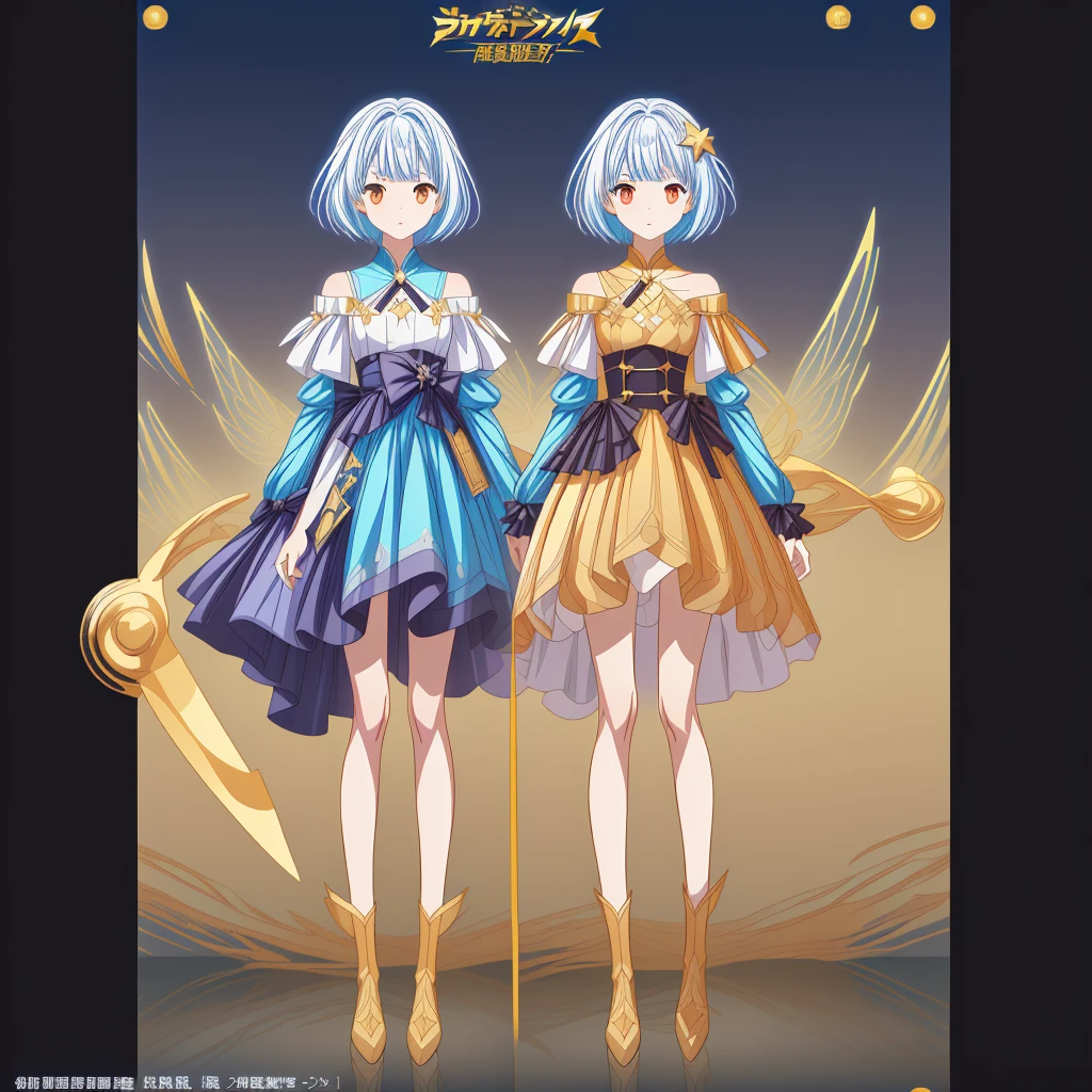 Star Fairy、vtuber-fullbody、(((highest quality、Masterpiece、The best composition、Golden Ratio、Official Art、Super detailed、Super detailedな目)))、ultra detailed, from front, headshot、 blue and white hair color、Short Hair、Standing in front of the viewer、