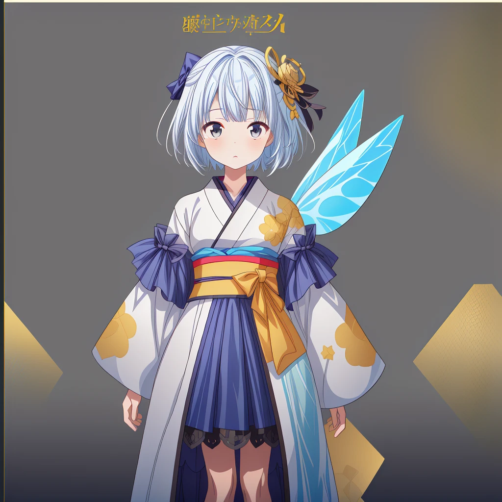 Star Fairy、vtuber-halfbody、(((highest quality、Masterpiece、The best composition、Golden Ratio、Official Art、Super detailed、Super detailedな目)))、ultra detailed, from front, headshot、 blue and white hair color、Short Hair、Standing in front of the viewer、Clothing that combines kimono and gothic lolita、