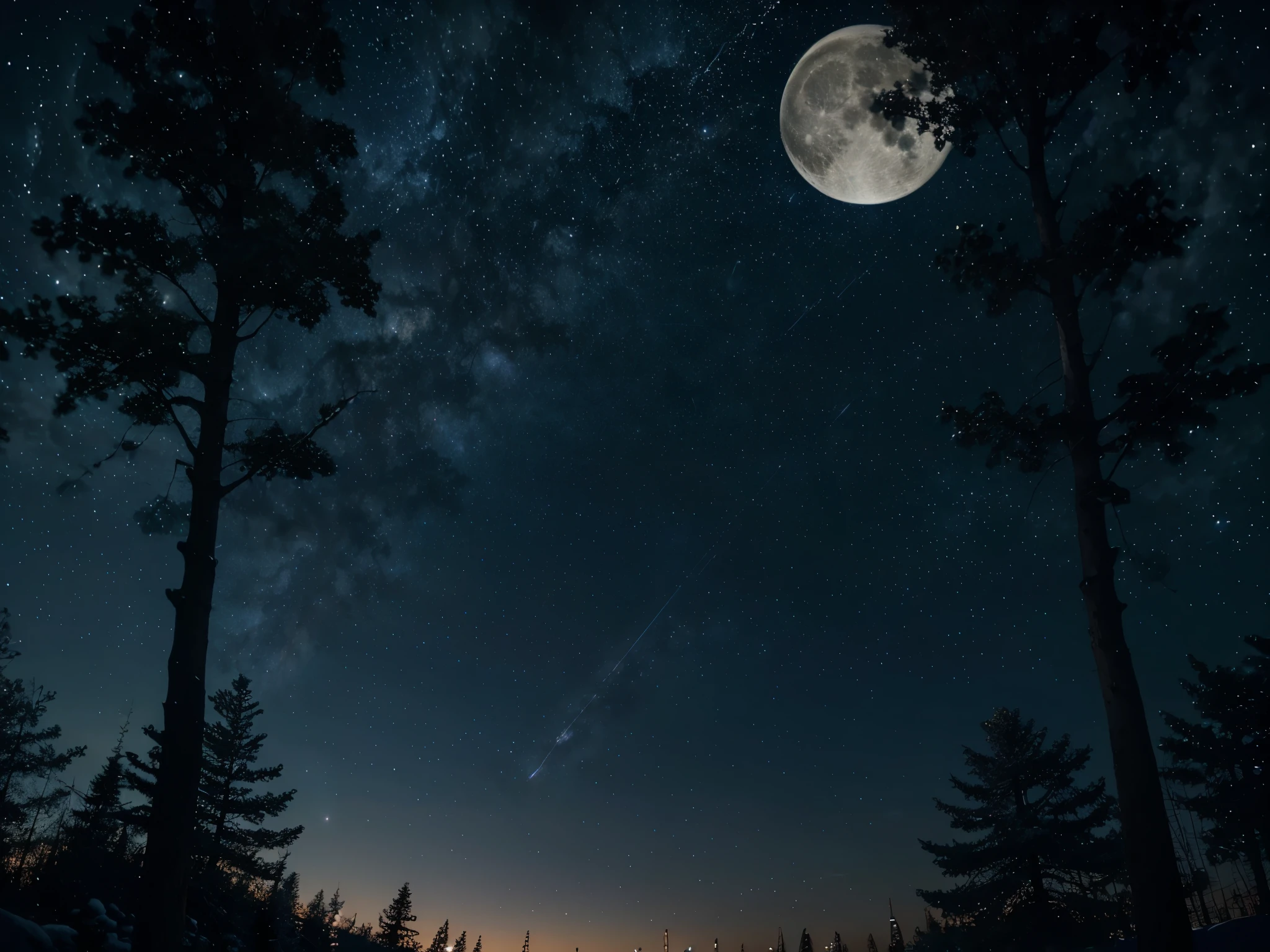 Night sky with stars and trees and full moon., Anime art wallpaper 4 k, anime art wallpaper 4k, Highly detailed 4k digital artwork., UHD 4K beautiful art, Anime art wallpaper 8 k, 4 k hd illustrative wallpaper, gorgeous background, anime wallpaper 4k, anime wallpaper 4 k, Infinite universe in the background, Starry Sky 8 g