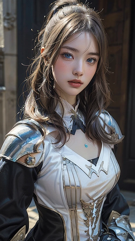 Medieval France,(18 year old knight:White surcoat and cross armor:1.5) ,Fantasy World,Realistic digital painting, Historical portraits, Iconic art, An exciting atmosphere,(highest quality, masterpiece:1.3), shape, ((Beautifully detailed face)), beautifully detailed skin, Intricate details, Very detailed, Best image quality in 8K, (Small breasts), ,Baby Face,(Detailed Hair,Bobcut:2.0,Black Hair),Detailed lips,Open your mouth,blush,Embarrassing,Realistic Face,Realistic Skin,(Vibrant Skin,Moisturized Skin:1.2),Vivid lips,Lip gloss,A seductive look