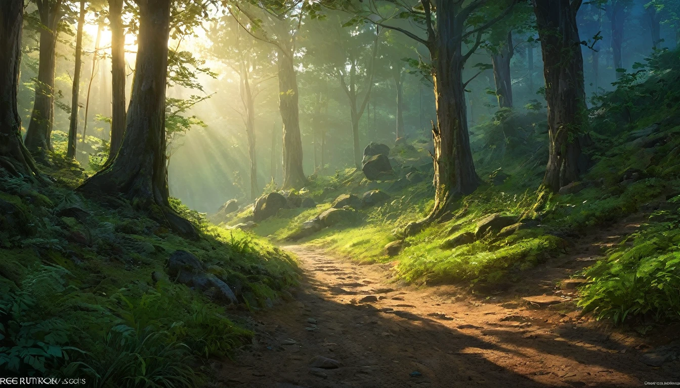 (anime, dark fantasy), (by Greg Rutkowski: 1.2), (masterpiece, best quality, high resolution, highly detailed, depth of filed, HDR:1.2), (a dirt road lead to a forest, forest entrance, large bushes, small boulders scattered, mysterious, dark hue), fantastical landscapes, vibrant colors, majestic, dark enchanted, dangerous atmosphere, beautiful, extremely detailed, intricate, delicate, serene fantasy, cinematic lighting, 8k, high quality