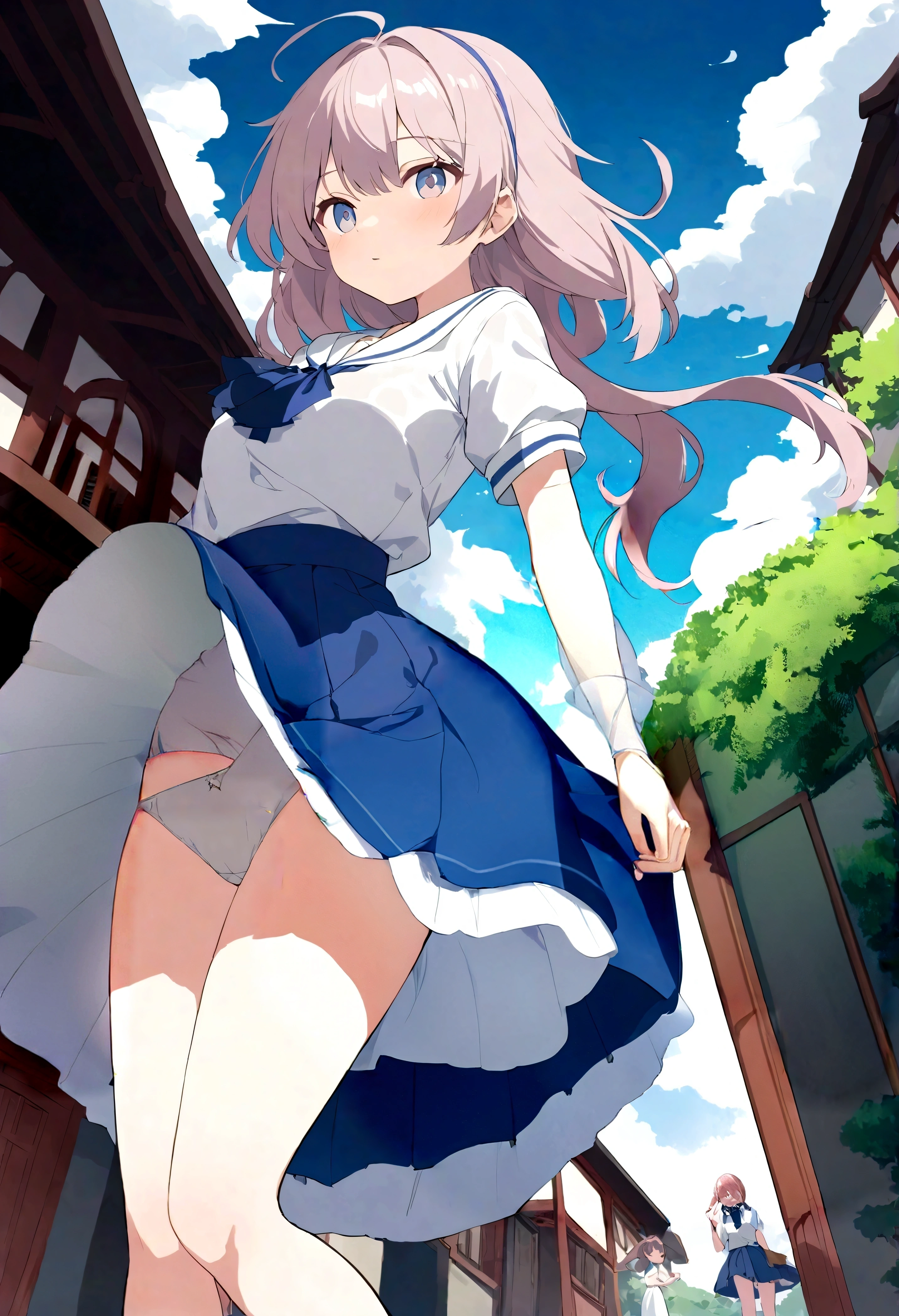 The skirt is flipping in the wind、Please make the skirt bigger、