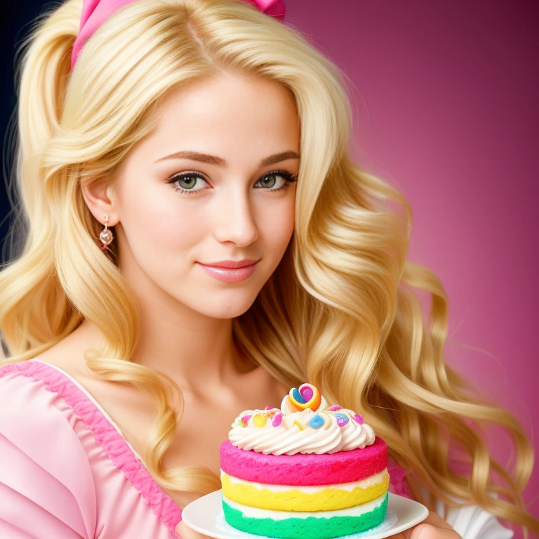 (best quality,4k,8k,high res,masterpiece:1.2),ultra-detailed, photorealistic, flaxen blonde hair,long hair, Mature and beautiful, realistic portrayal:1.2 Sailor Moon eating rainbow cake for her birthday. David Taylor 2000s photography 