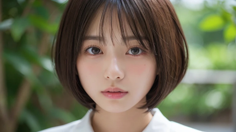 (Bob Cut Hair:1.2),(Wearing uniform:1.2),1 girl,Japanese,21 years old,(Small breasts:1.3),(highest quality,masterpiece:1.3,超A high resolution,),(Super detailed,Caustics),(Realistic:1.4,RAW shooting,)Ultra-Realistic Capture,Very detailed,High resolution 16K human skin closeup。 Natural skin texture、,pores、、It needs to be detailed enough to be easily identifiable。 Skin tone is even and healthy looking。 Use natural light and color, Sad expression, Looking into the camera, Perfect dynamic composition, Outdoor