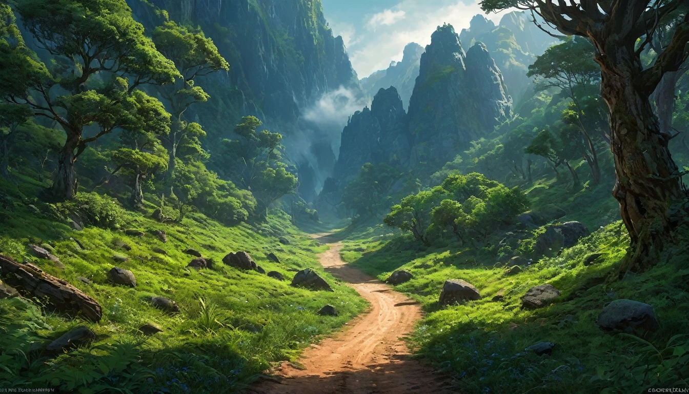 (anime, dark fantasy), (by Greg Rutkowski: 1.2), (masterpiece, best quality, high resolution, highly detailed, depth of filed, HDR:1.2), (a dirt main road lead to a forest, forest entrance, large bushes, small boulders scattered, mysterious, dark hue, a lot adventurer marching), fantastical landscapes, vibrant colors, majestic, dark enchanted, dangerous atmosphere, beautiful, extremely detailed, intricate, delicate, serene fantasy, cinematic lighting, 8k, high quality
