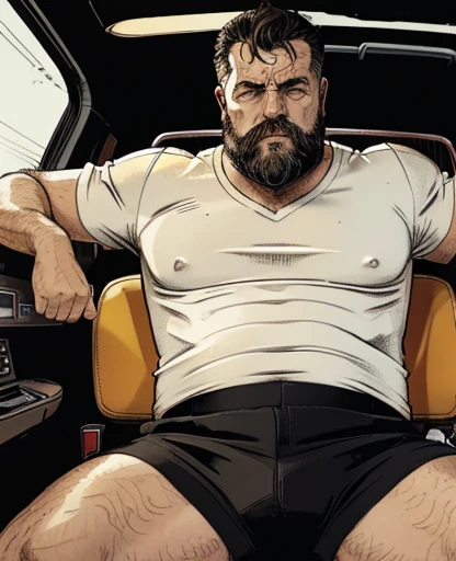 He is a truck driver he is sitting in the car seat with the door open wearing only red or white or yellow swim trunks he is caressing himself with his hands down touching his crotch he is very sweaty feeling very horny and pleasure, masturbation in the car, masutepiece,High quality,Highly detailed,intense scene, solid, Gritty reality setting for 50 year old sexy fat bearded man,full of sweat,Full body,Big belly,((Wearing a white shirt and white trunks)),Stunned face,Open the legs,In the darkness, view from below, masutepiece,High quality,Highly detailed,intense scene, solid, Gritty reality setting for 50 year old sexy fat bearded man,full of sweat,Full body,Big belly,((Wearing a white shirt and white trunks)),Stunned face,Open the legs,In the darkness, 60-year-old truck drivers kissing, boca na boca, olhos fechados apaixonados, corpos gordos, full-bodied truck driver on the left, wearing a messy mustache and wavy hair, White stubble and truck driver, usando apenas sunga amarela ou branco ou vermelho camiseta desabotoado camiseta aberta , No meio, vestindo uma camisa xadrez vermelha aberta, corpo grande, forte, barriga robusta vestindo shorts verdes, cabelo cortado nas laterais e cravado por cima, Truck driver on the right has a fat body and a very hairy chest of very large body; Black pants with hairy stomach open at bottom, a huge red and black road truck ((( em um beijo apaixonado))), (((peitoral muito peludo))), tatuados, (((barriga grande))), (rosto detalhado:1.3), (hyper-realistic:1.3), (((fabrica abandonada e suja))), 8k, fotografia de Corpo completo imagem de corpo inteiro