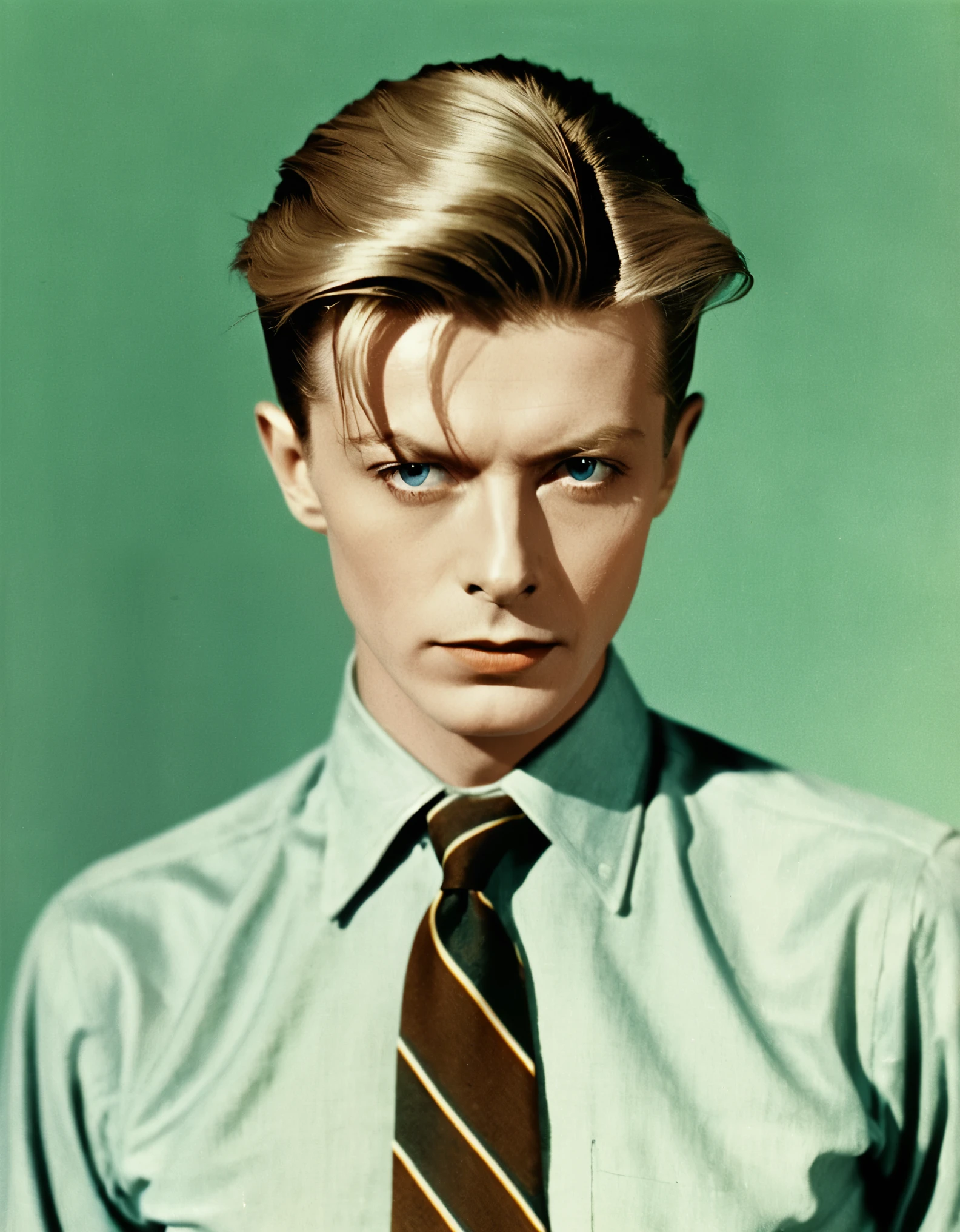arafed photo of a man with a tie and a shirt, a colorized photo inspired by Harry Haenigsen, tumblr, bauhaus, young david bowie, author unknown, 1 9 3 0 s haircut, edward hooper, blonde man, short hair on top of his head, john pawson, ffffound, catalog photo, octave rendey