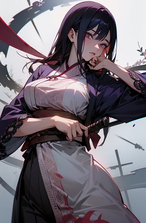Cool women、sexy、Center of chest、Rize from Chainsaw Man、beauty、yandere、Samurai sword in hand、Japanese sword in hand、Lace clothes、I'm sick、The background is a graveyard、