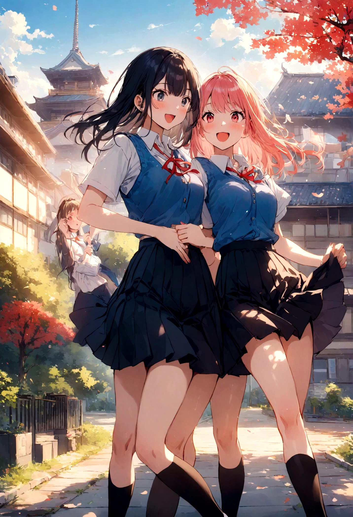 High school girls, Japanese, looking fun, school
