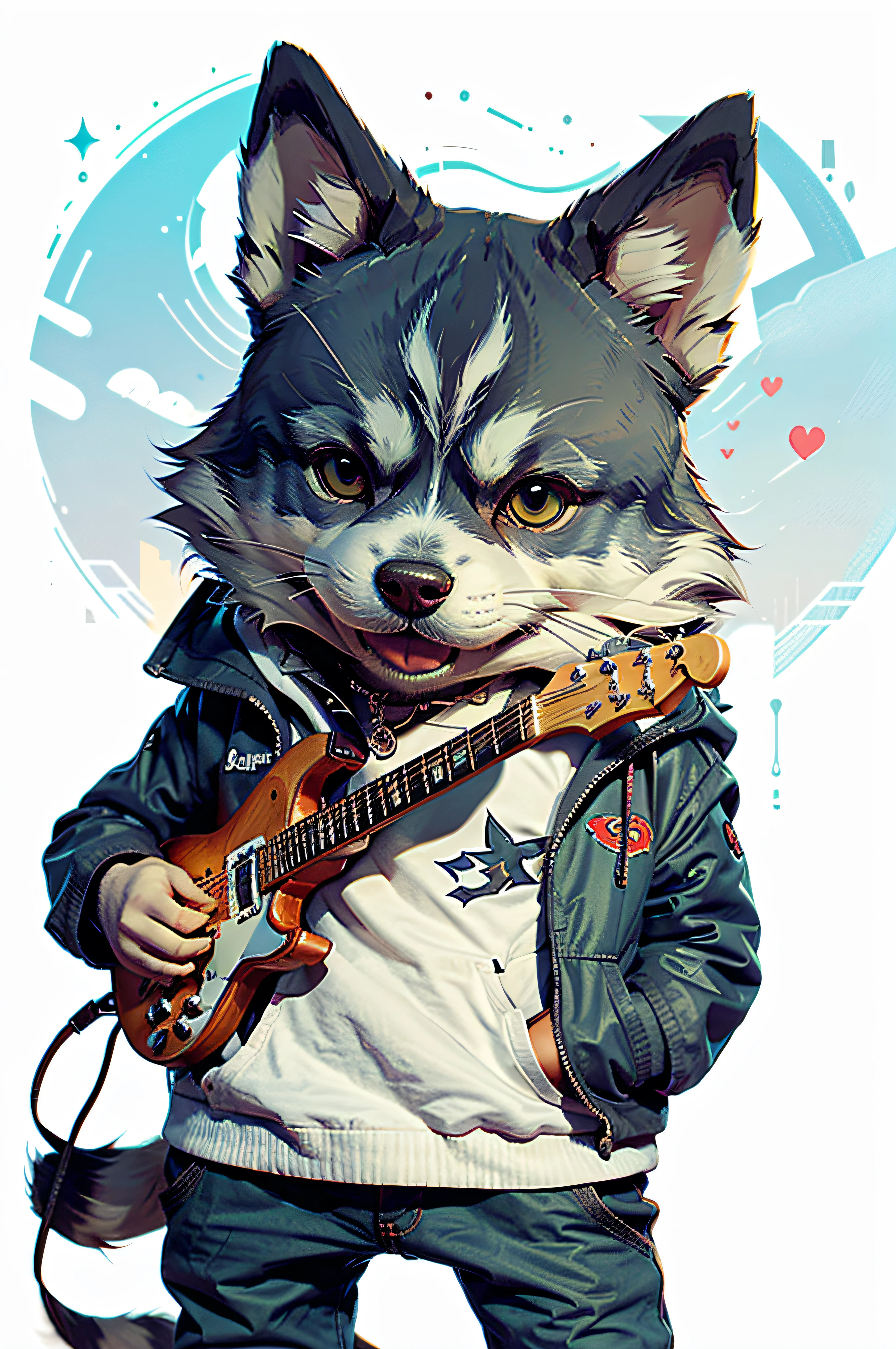 Caricaturas de guitarristas.、Anthropomorphic Siberian Husky Dog(sosteniendo un cigarrillo)