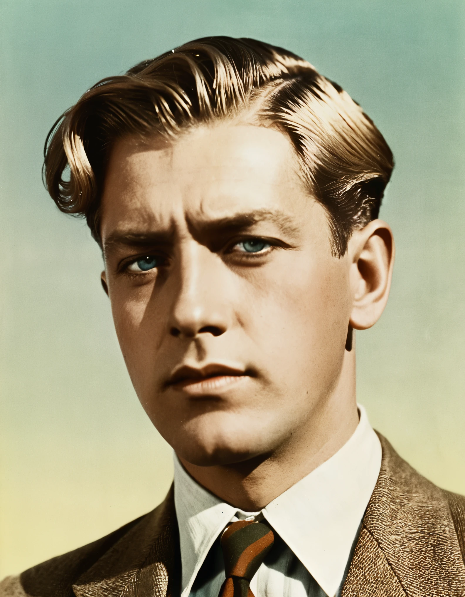 arafed photo of a man with a tie and a shirt, a colorized photo inspired by Harry Haenigsen, tumblr, bauhaus, author unknown, 1 9 3 0 s haircut, edward hooper, blonde man, short hair on top of his head, john pawson, ffffound, catalog photo, octave rendey
