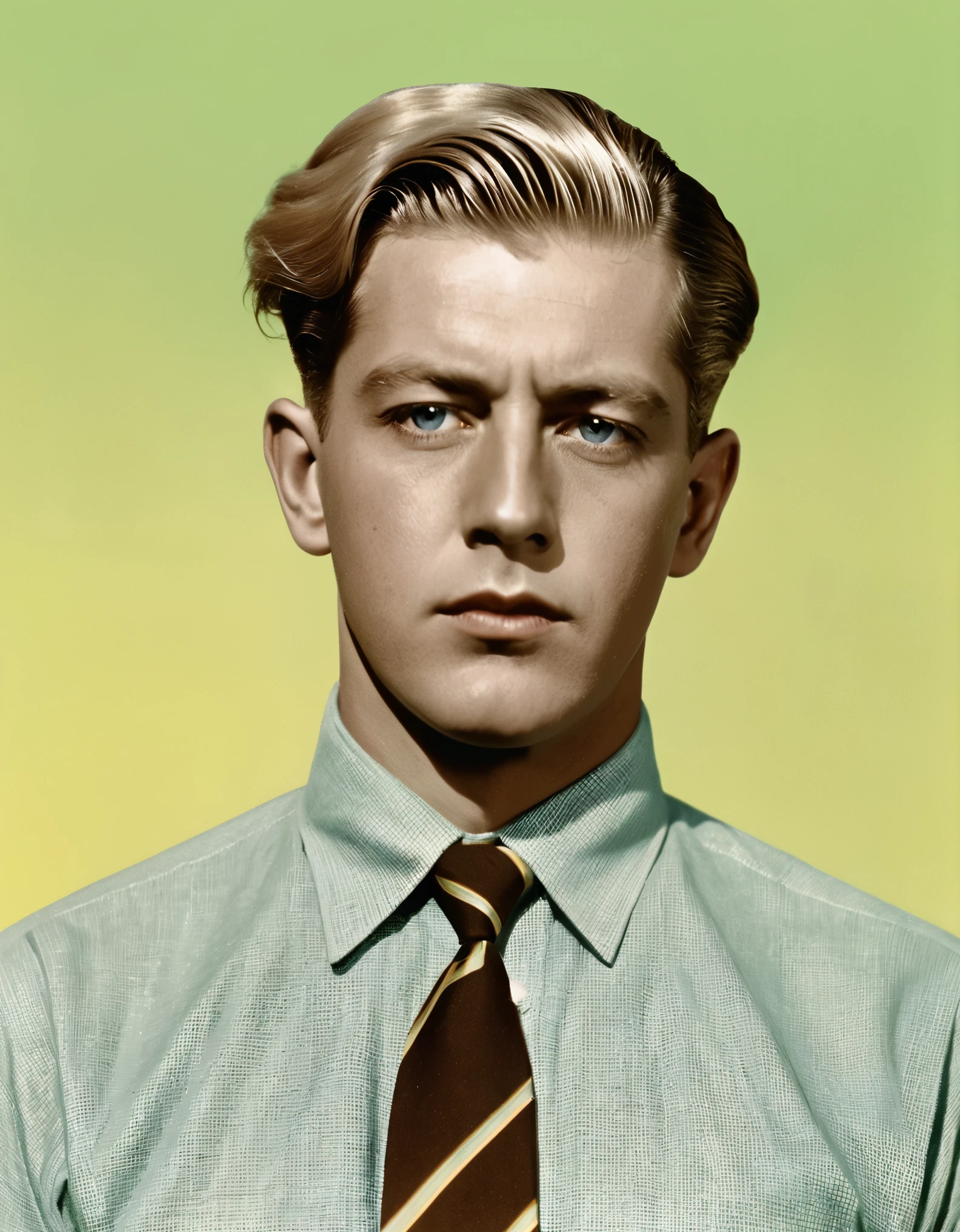 arafed photo of a man with a tie and a shirt, a colorized photo inspired by Harry Haenigsen, tumblr, bauhaus, author unknown, 1 9 3 0 s haircut, edward hooper, blonde man, short hair on top of his head, john pawson, ffffound, catalog photo, octave rendey
