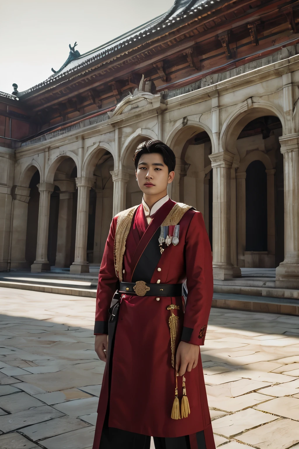 Mingyu, portrait,muscular, (absurd, High resolution, Super detailed),((masterpiece)), ((best quality:1.1)), high resolution, 8K,1 boy, best quality, masterpiece, (photoPractical:1.4), 8K raw photo, 4k, high quality, masterpiece, best quality, High resolution, Dynamic poses, Practical, Detailed clothing textures, Mature male, High contrast, Overall details , Royal background