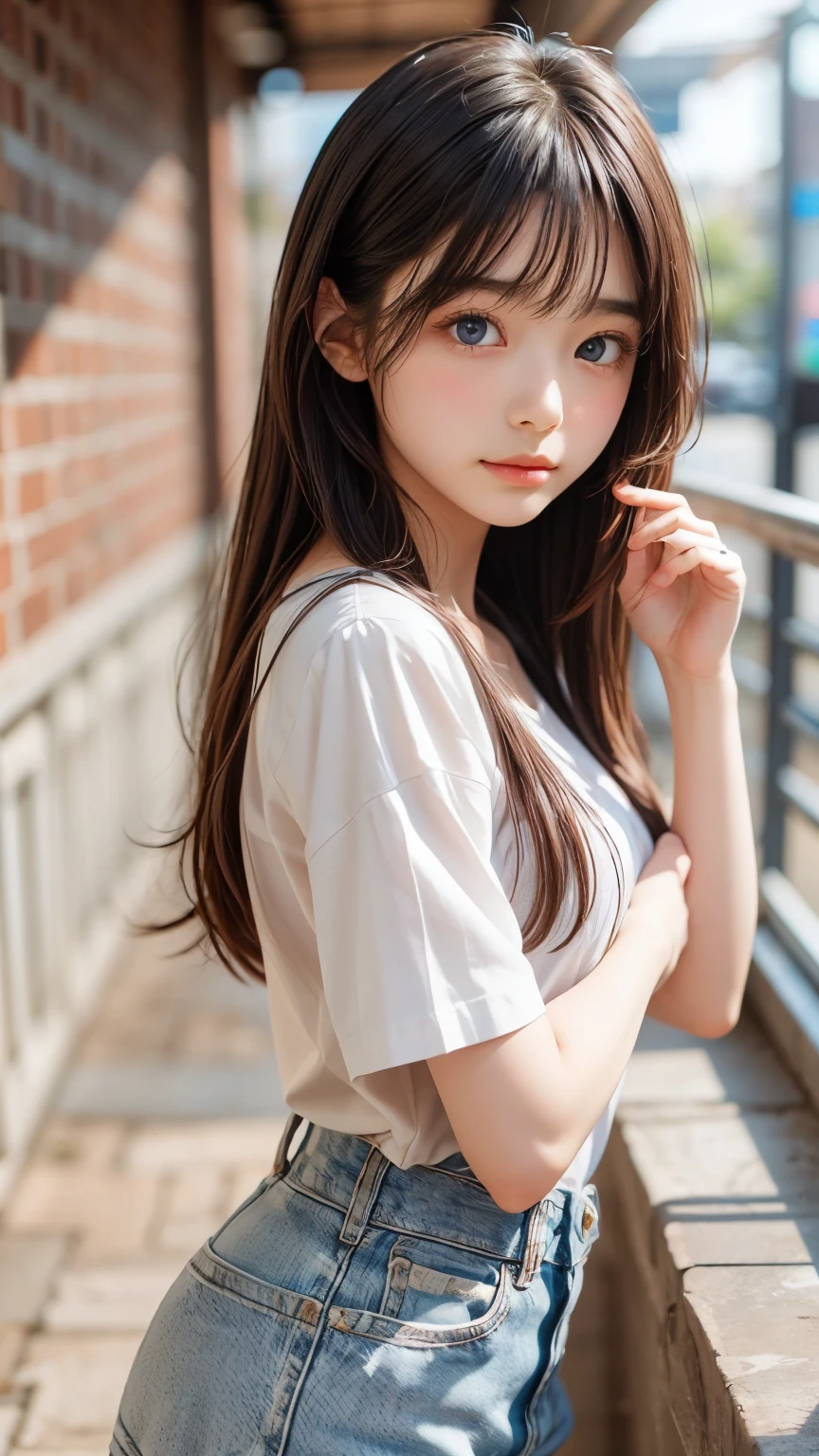 Highest quality,Realistic,masterpiece,detailed,High resolution,Cute , ((Beautiful girl alone with a flat chest:1.3, Baby Face:1.3)), ((Tight waist:1.3)), Slender body line, (Small and slender figure:1.3), (Small beautiful butt), (Thin thighs), (Slim Belly:1.2), (Beautiful Skin), ((Moist and cute lips:1.2))、high nose, (Detailed eyes and face:1.2, Professional photography techniques), (Highest quality, Highest quality, masterpiece:1.2, High definition, Realistic:1.37), Cinema Lighting, ((Short Two Side Up:1.2)), Detailed beautiful hair, Silky smooth hair, Beautiful straight hair, ((Cute school uniform:1.3, School uniform that suits flat chests:1.2))、Blurred Background、(Detailed correct move:1.1)、Navel of beautiful shape, (detailed flat chest:1.2)、 figure、(((Provocative look、Poses that captivate the opposite sex:1.2)))、((flat chest shot:1.2))