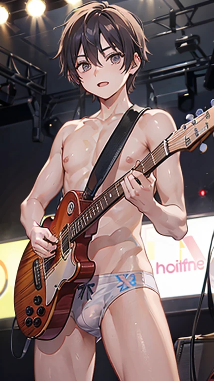 Playing guitar (((naked underwear 2men and girl))) at a live venue