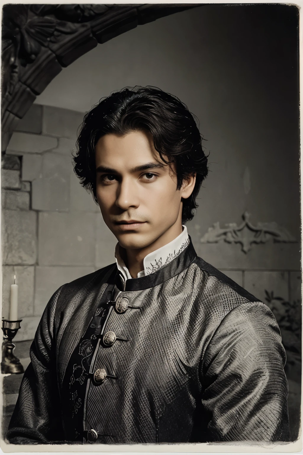 A prince in the castle engraving style