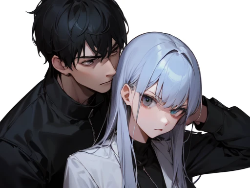 2 person, strangers, serious mood, unacceptable, white background
