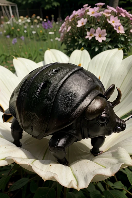 rhinoceros beetle in the flower garden