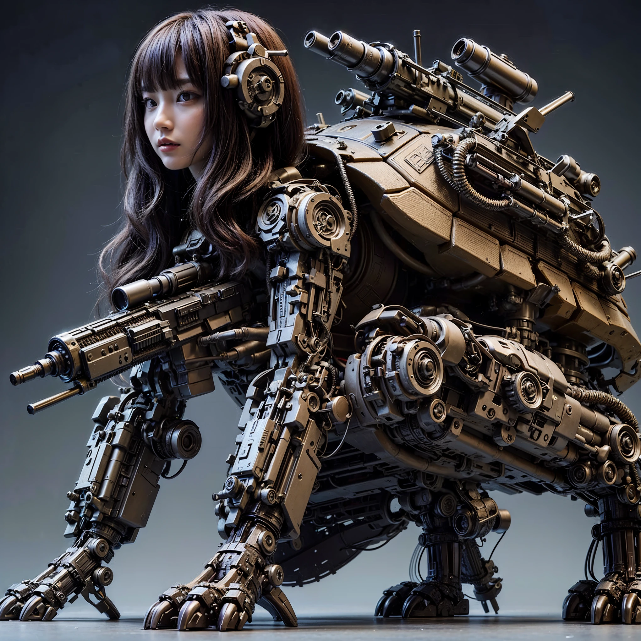 (top-quality:1.2, masterpiece), ultra high res,(Photorealsitic:1.4), (scorpion-like bio animal suit:1.3), heavy weapons,large wings, vivid textures,insect legs, red  hair, glowy skin, fur,japanese girl beautiful face,  ((super realistic intricate details)), full body shot, globalillumination, octan render, ultrasharp, character edge light, Details of complex ornaments, Acrylic Clear Cover, Hydraulic cylinder