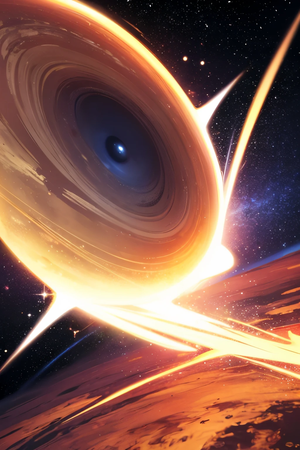Saturno explodindo em uma galaxia roxa