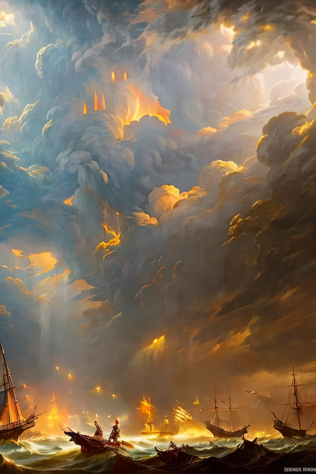 Thunder taking the shape of dragon during a large storm while witness are watching in the sky as the great beast roars