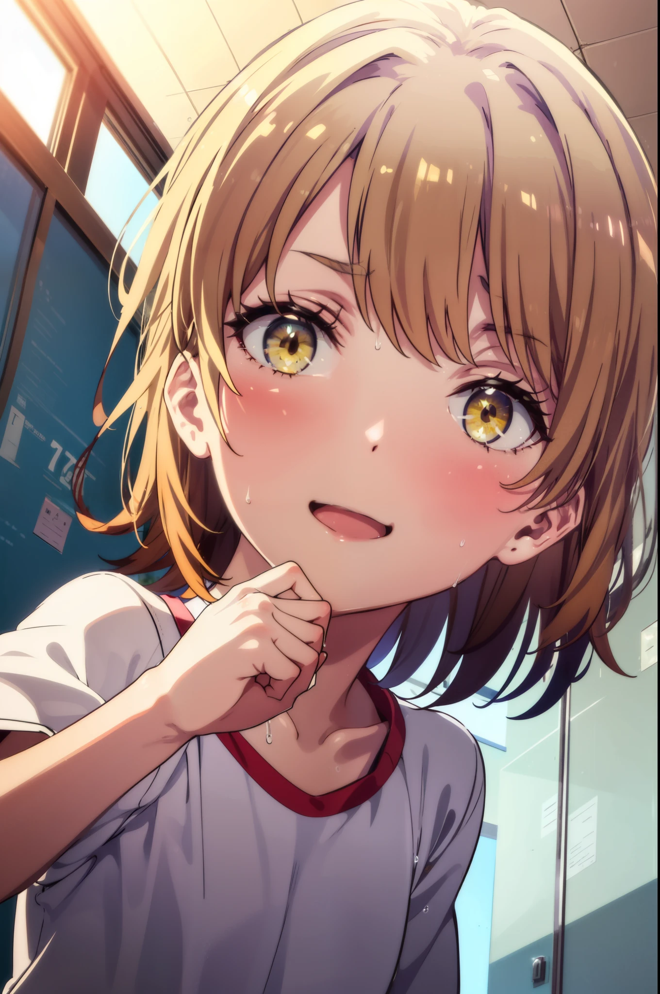 irohaisshiki, iroha isshiki, short hair, Brown Hair, (Brown eyes:1.5), smile,Open your mouth,Sweat,Wet Skin,Wet clothes,Sportswear,Bloomers,sneakers,So that the whole body goes into the illustration,running,Looking up from below,running,
Break indoors, School playground,
壊す looking at viewer,Systemic
break (masterpiece:1.2), highest quality, High resolution, unity 8k wallpaper, (figure:0.8), (Beautiful fine details:1.6), Highly detailed face, Perfect lighting, Highly detailed CG, (Perfect hands, Perfect Anatomy),