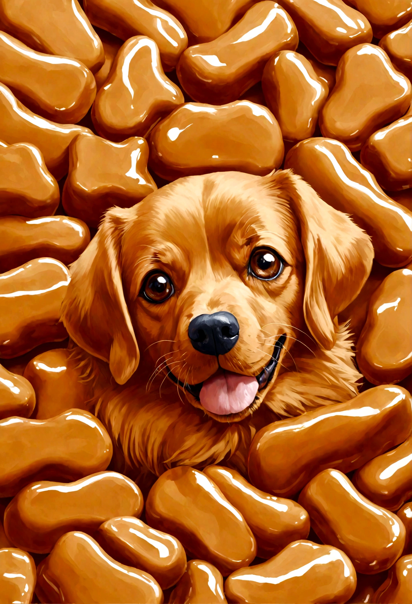 only the color of the dog is caramel, don't use caramel for the rest of the image