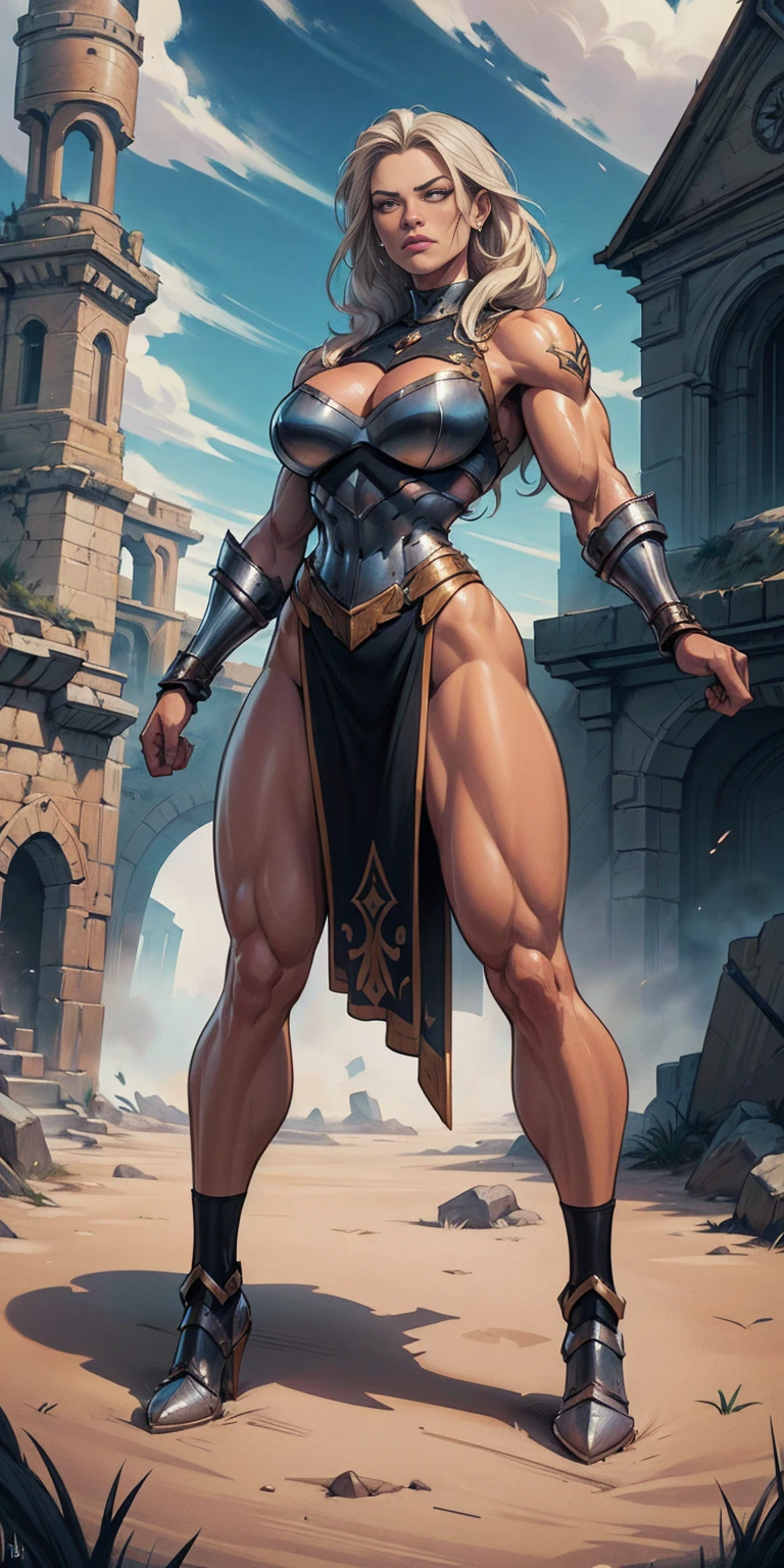 full body standing symmetrical beautiful woman, hyper realistic, 1girl, Asghar, Valkyrie, Lady Knight, correct anatomy, epic fantasy digital art, masterpiece, 8k, high definition resolution, detailed drawing, superior quality, epic composition, muscular body, muscular turned arms behind body