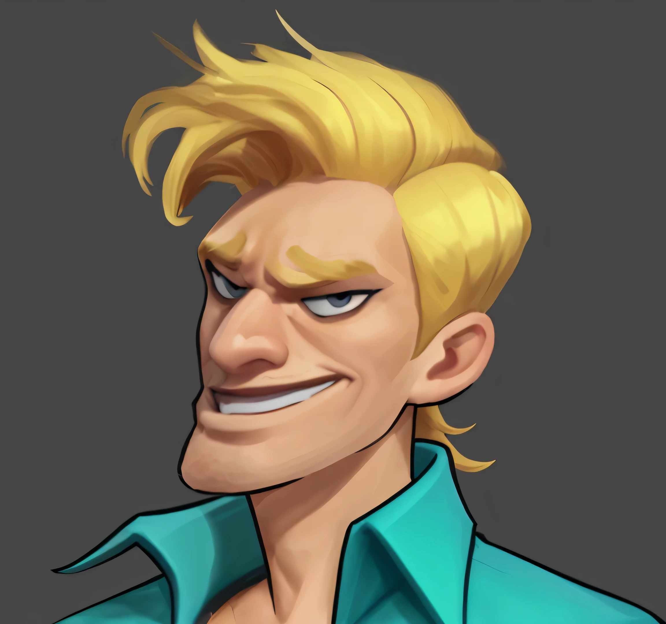 A man，blonde， Bad expression，Pompous，Vicious，douchebag，Side parting hairstyle，Flowing and fluffy hair