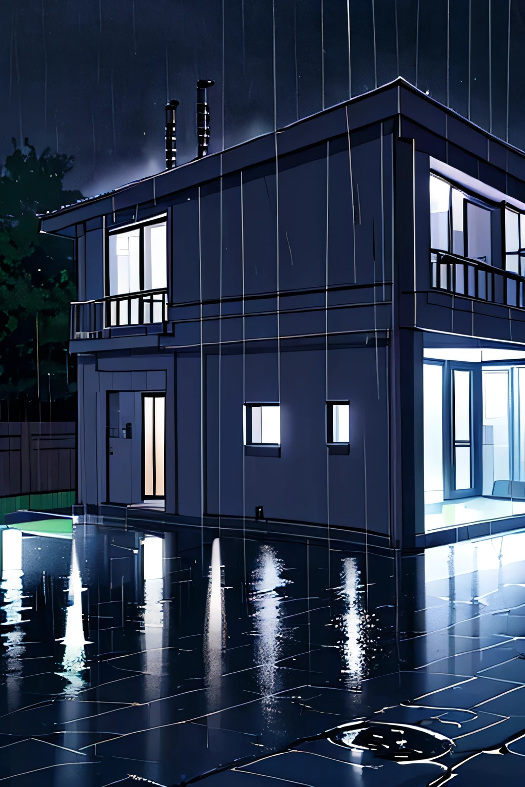 House in the night rain 