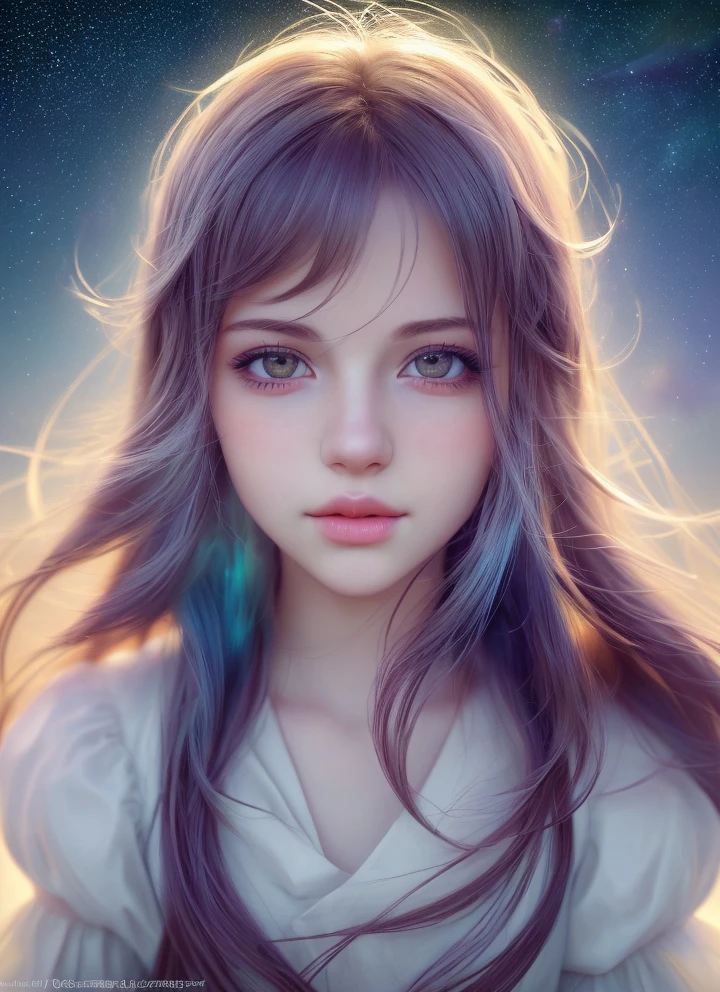 1girl, standing on earth, looking up at night sky, shimmering stars, beautiful detailed eyes, beautiful detailed lips, extremely detailed eyes and face, long eyelashes, serene expression, dreamlike, Makoto Shinkai-esque style, Cyril Rolando's artistic flair, vibrant colors, dynamic composition, tranquil, (best quality,4k,8k,highres,masterpiece:1.2),ultra-detailed,(realistic,photorealistic,photo-realistic:1.37),animal cosplay,white long hair,FINAL FANTASY,kawaii Japanese