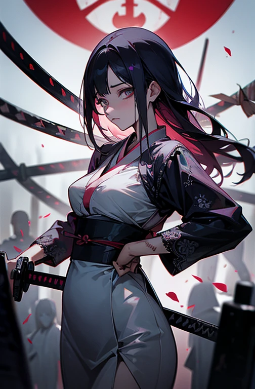 Cool women、sexy、Center of chest、Rize from Chainsaw Man、beauty、yandere、Samurai sword in hand、Japanese sword in hand、Lace clothes、