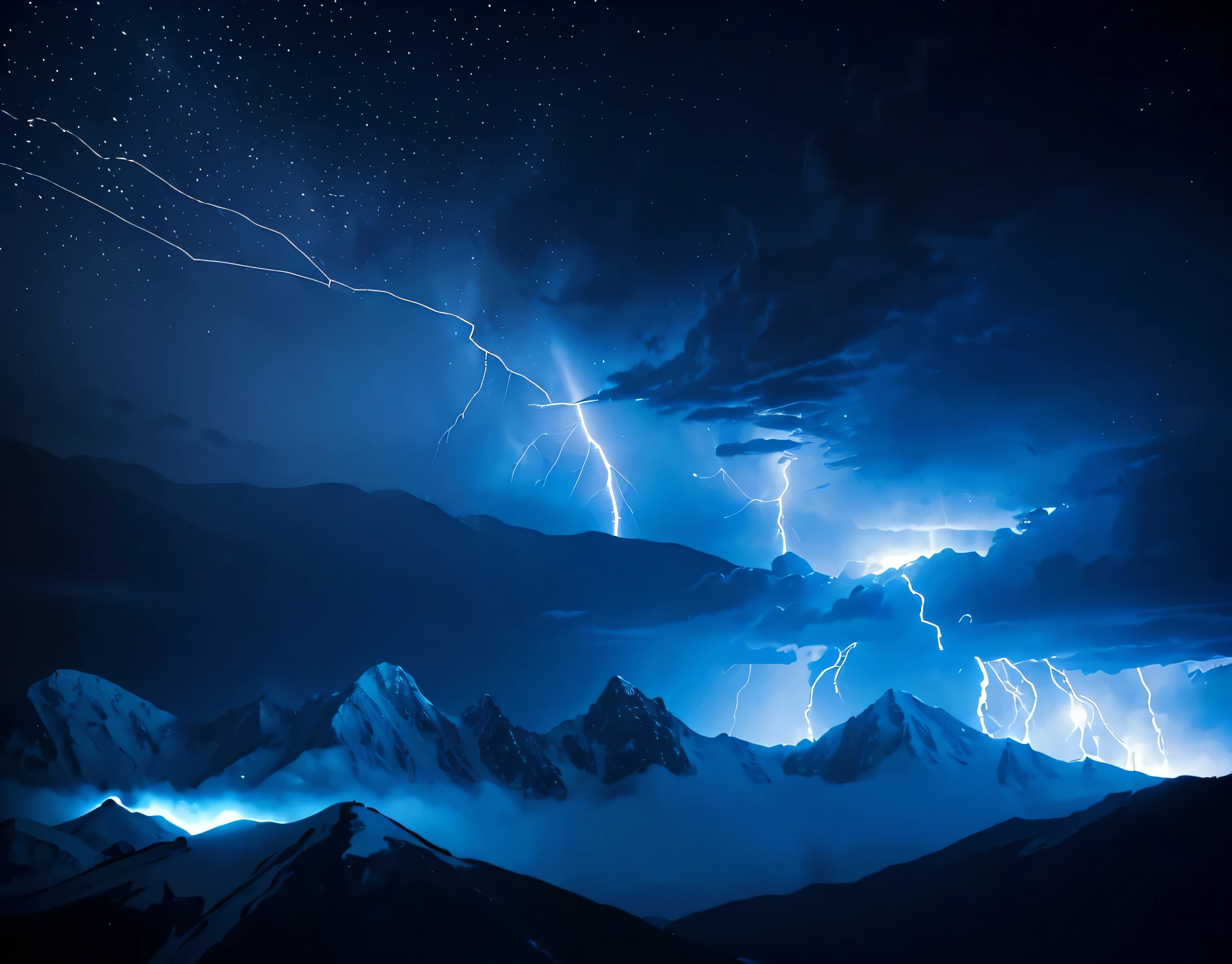 Multiple violent lightning strikes、Rugged Mountain々、The mountain was covered with snow々、(Ultra-realistic:1.2), High resolution, (Bright colors, High resolution:1.1), (Sharp focus:1.1), (Physically Based Rendering:1.1), Tyndall effect, Colorful lights, (((Severe lightning strike)), Beautiful perspective, Contrasting Shadows, moving composition, Realistic landscape, unique configuration, Soft texture, Intricate details, Mysterious atmosphere, An artistic exploration of light and shadow,A world view that will captivate all who see it、The world of nature、Altitude 3000m