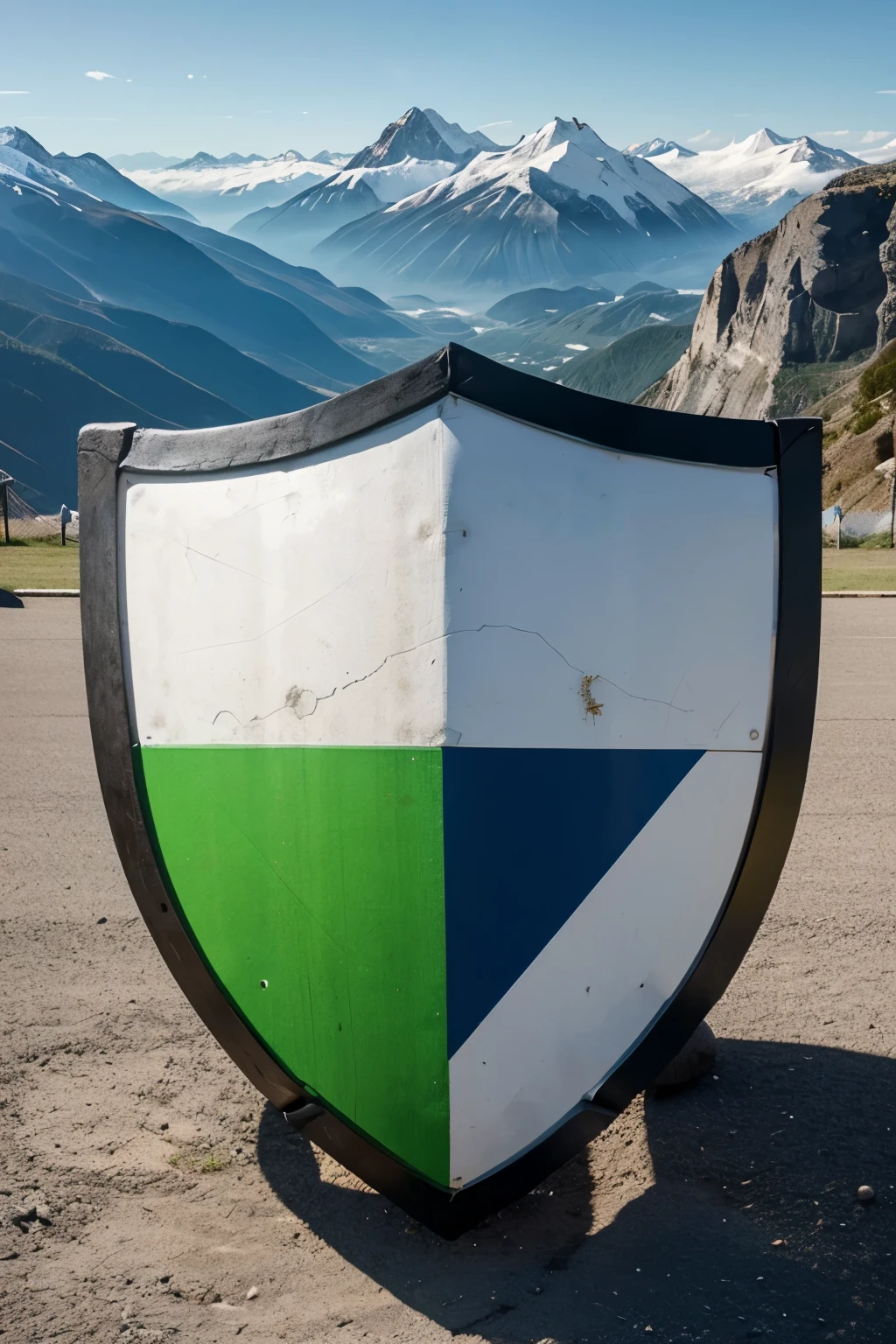 Create me a minimalist shield for a soccer team that has snails and mountains