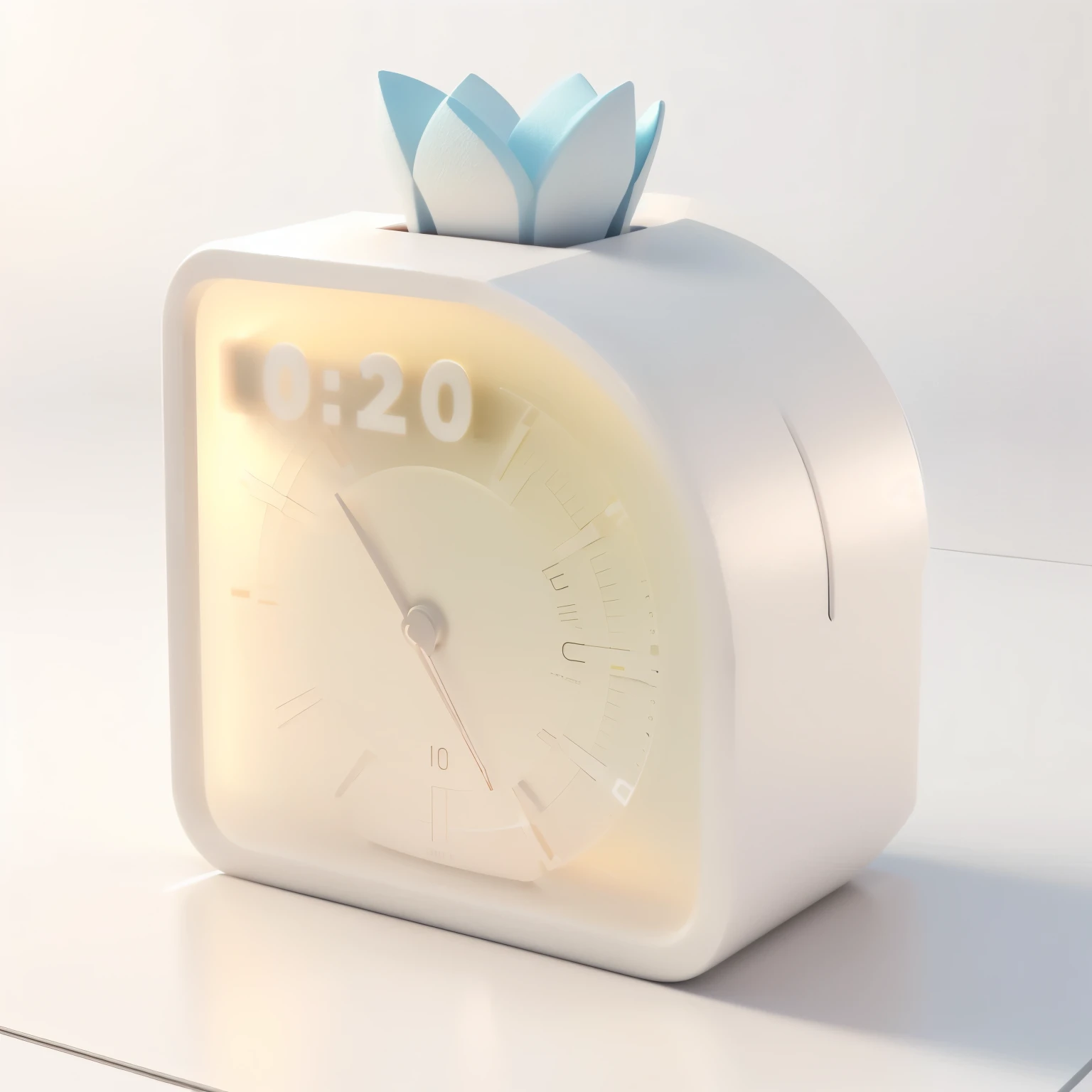 Timer product, minimalist style, front screen display countdown, depicted as 3D rendering, cute 3D rendering, product rendering, promotional rendering, 3D product, product design rendering, rendering 3D model, 3D rendering, 3D rendering! c4d， High resolution rendering, 3D clay rendering, 3D rendering models